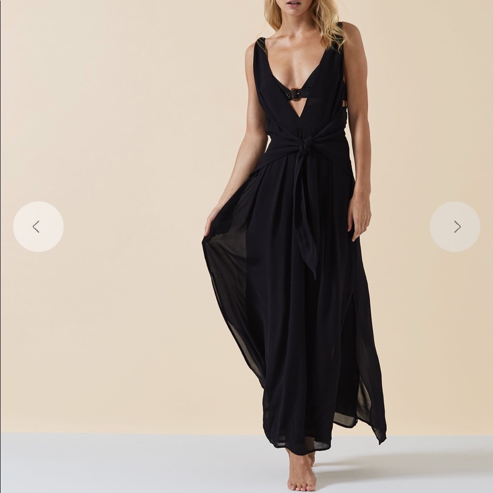 Reiss Black Plunge Tie-Waist Maxi Dress